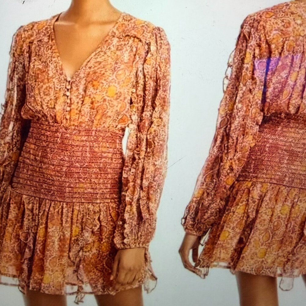 ROCOCO SAND LAR LONG SLEEVE MINI DRESS IN BRONZE ~ NWT